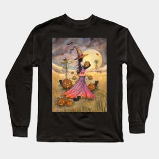 October Fields Halloween Witch and Scarecrow Fantasy Art Long Sleeve T-Shirt